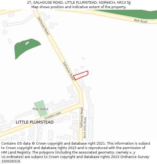 27, SALHOUSE ROAD, LITTLE PLUMSTEAD, NORWICH, NR13 5JJ: Location map and indicative extent of plot