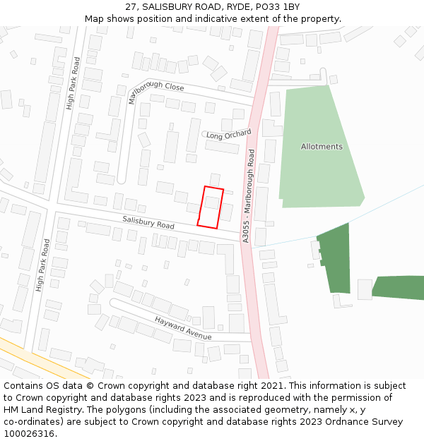 27, SALISBURY ROAD, RYDE, PO33 1BY: Location map and indicative extent of plot