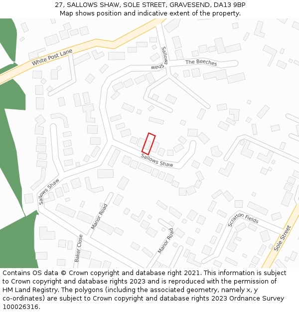 27, SALLOWS SHAW, SOLE STREET, GRAVESEND, DA13 9BP: Location map and indicative extent of plot