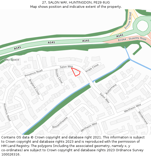 27, SALON WAY, HUNTINGDON, PE29 6UG: Location map and indicative extent of plot