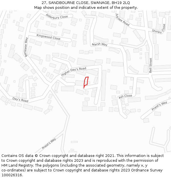 27, SANDBOURNE CLOSE, SWANAGE, BH19 2LQ: Location map and indicative extent of plot
