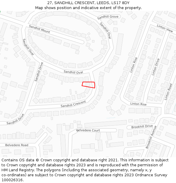 27, SANDHILL CRESCENT, LEEDS, LS17 8DY: Location map and indicative extent of plot