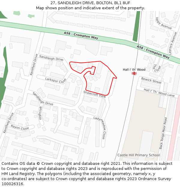27, SANDILEIGH DRIVE, BOLTON, BL1 8UF: Location map and indicative extent of plot