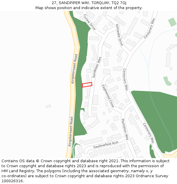 27, SANDPIPER WAY, TORQUAY, TQ2 7GJ: Location map and indicative extent of plot