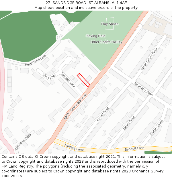 27, SANDRIDGE ROAD, ST ALBANS, AL1 4AE: Location map and indicative extent of plot