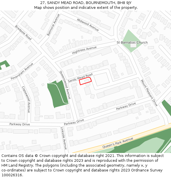 27, SANDY MEAD ROAD, BOURNEMOUTH, BH8 9JY: Location map and indicative extent of plot