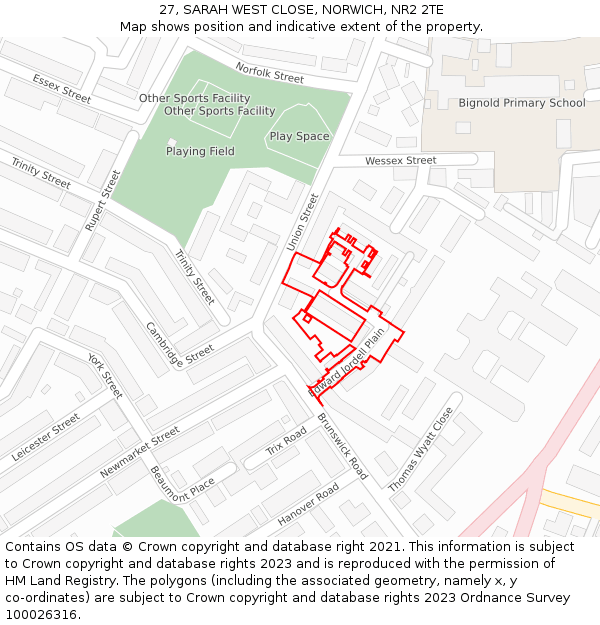 27, SARAH WEST CLOSE, NORWICH, NR2 2TE: Location map and indicative extent of plot