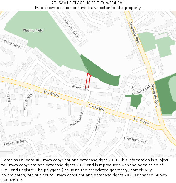 27, SAVILE PLACE, MIRFIELD, WF14 0AH: Location map and indicative extent of plot