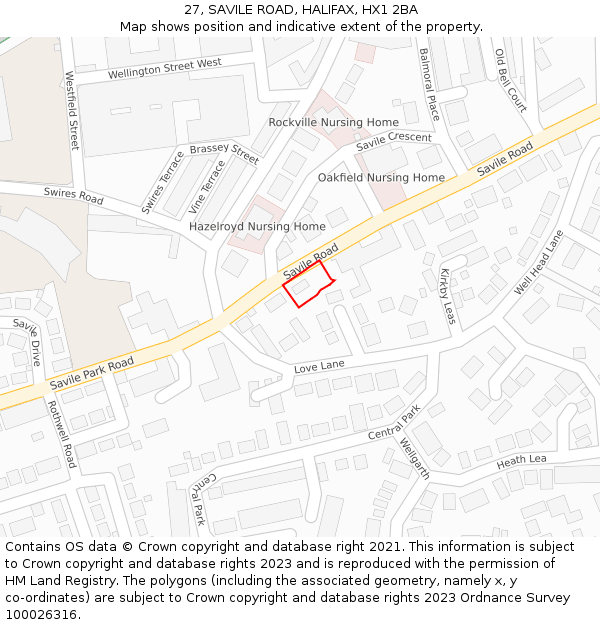 27, SAVILE ROAD, HALIFAX, HX1 2BA: Location map and indicative extent of plot