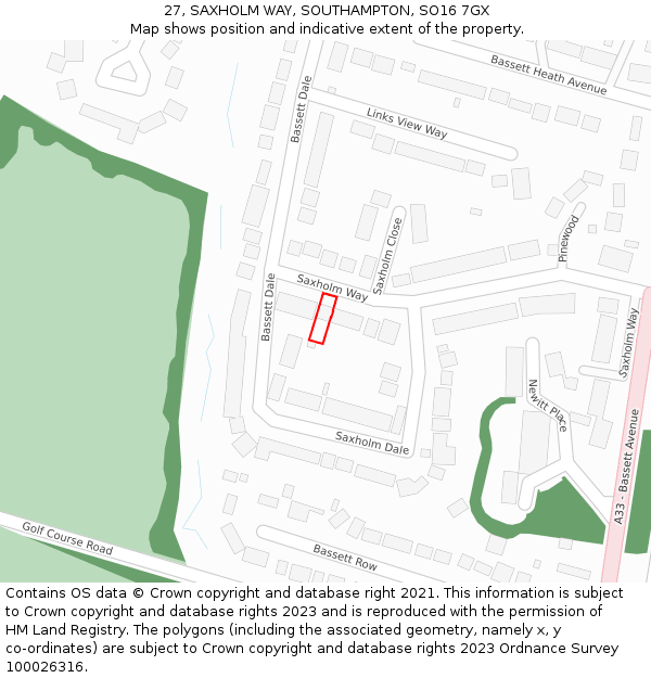 27, SAXHOLM WAY, SOUTHAMPTON, SO16 7GX: Location map and indicative extent of plot