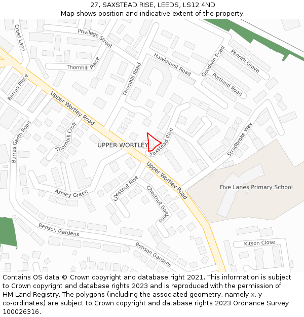 27, SAXSTEAD RISE, LEEDS, LS12 4ND: Location map and indicative extent of plot