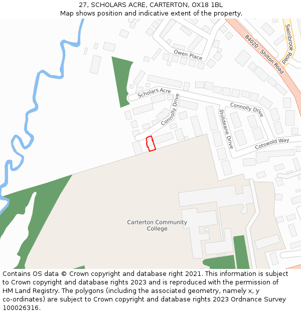 27, SCHOLARS ACRE, CARTERTON, OX18 1BL: Location map and indicative extent of plot