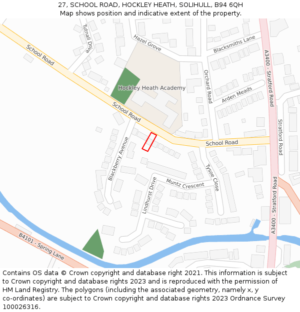 27, SCHOOL ROAD, HOCKLEY HEATH, SOLIHULL, B94 6QH: Location map and indicative extent of plot