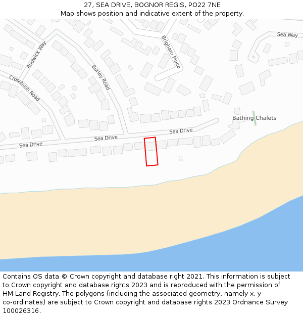 27, SEA DRIVE, BOGNOR REGIS, PO22 7NE: Location map and indicative extent of plot