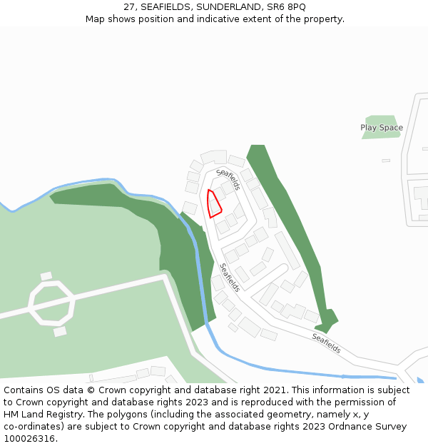 27, SEAFIELDS, SUNDERLAND, SR6 8PQ: Location map and indicative extent of plot