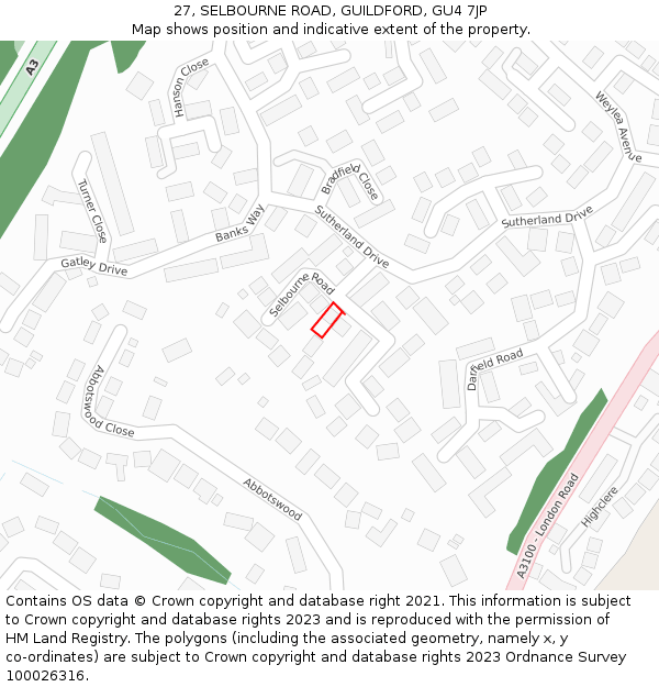 27, SELBOURNE ROAD, GUILDFORD, GU4 7JP: Location map and indicative extent of plot