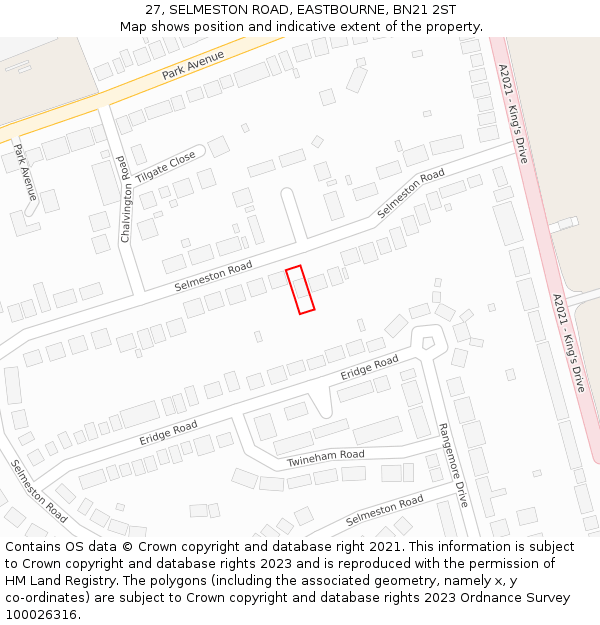 27, SELMESTON ROAD, EASTBOURNE, BN21 2ST: Location map and indicative extent of plot
