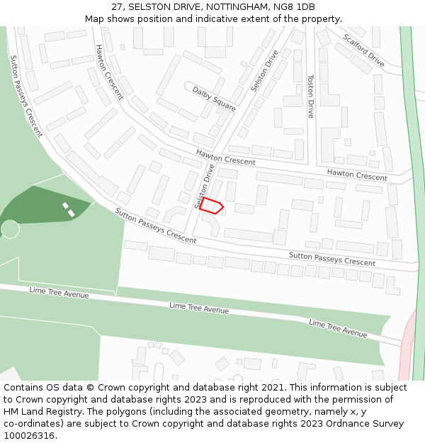 27, SELSTON DRIVE, NOTTINGHAM, NG8 1DB: Location map and indicative extent of plot