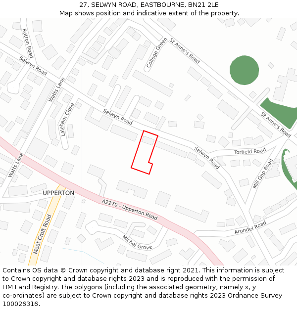 27, SELWYN ROAD, EASTBOURNE, BN21 2LE: Location map and indicative extent of plot