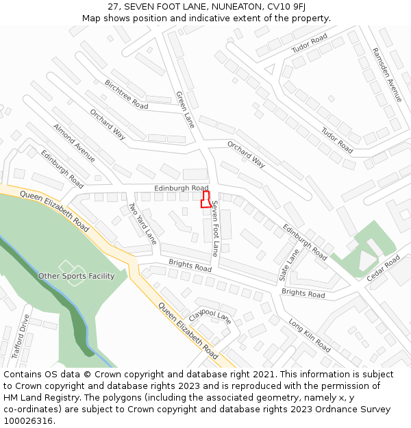 27, SEVEN FOOT LANE, NUNEATON, CV10 9FJ: Location map and indicative extent of plot