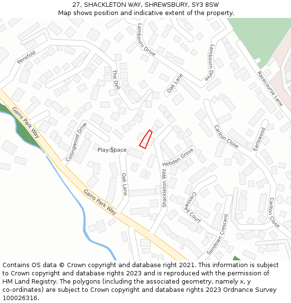 27, SHACKLETON WAY, SHREWSBURY, SY3 8SW: Location map and indicative extent of plot