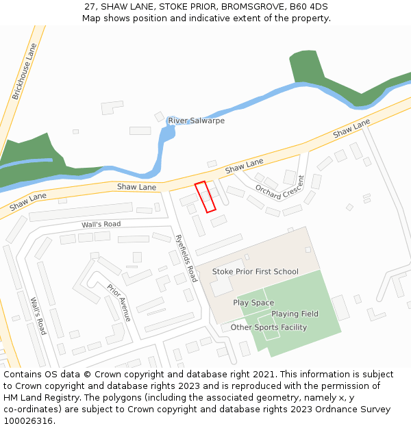 27, SHAW LANE, STOKE PRIOR, BROMSGROVE, B60 4DS: Location map and indicative extent of plot