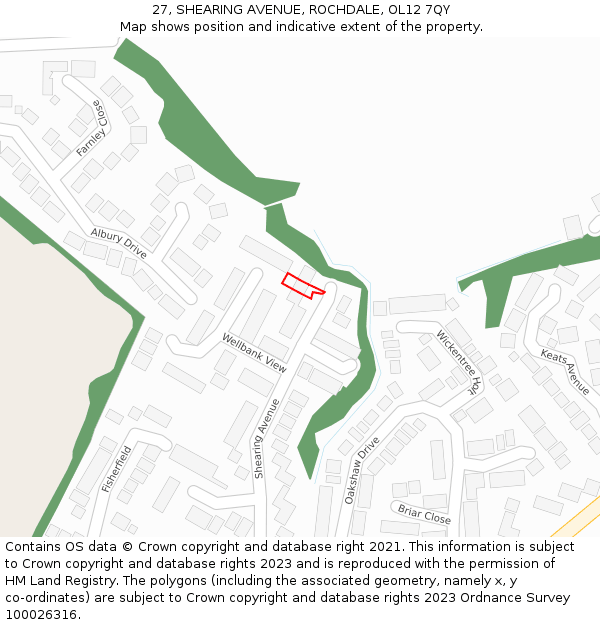 27, SHEARING AVENUE, ROCHDALE, OL12 7QY: Location map and indicative extent of plot