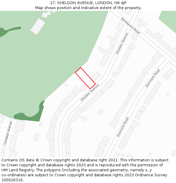27, SHELDON AVENUE, LONDON, N6 4JP: Location map and indicative extent of plot