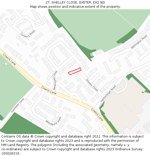 27, SHELLEY CLOSE, EXETER, EX2 9JS: Location map and indicative extent of plot