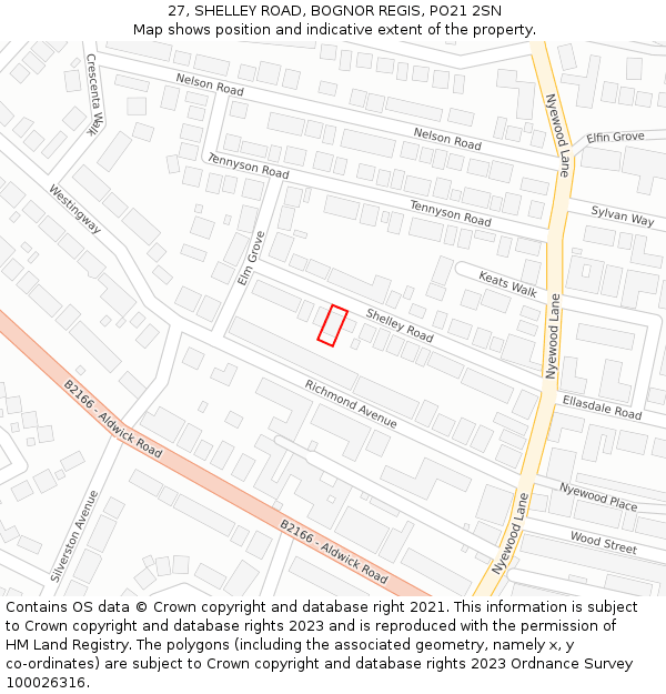 27, SHELLEY ROAD, BOGNOR REGIS, PO21 2SN: Location map and indicative extent of plot