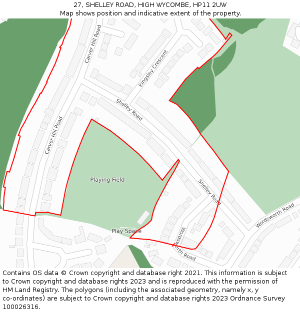 27, SHELLEY ROAD, HIGH WYCOMBE, HP11 2UW: Location map and indicative extent of plot