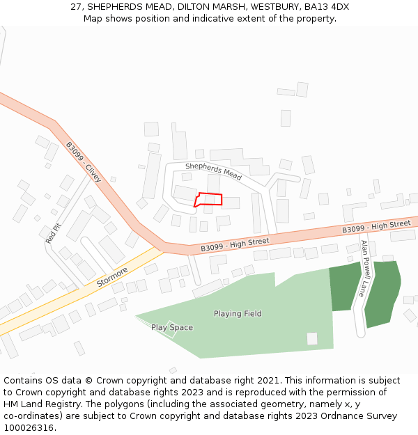 27, SHEPHERDS MEAD, DILTON MARSH, WESTBURY, BA13 4DX: Location map and indicative extent of plot