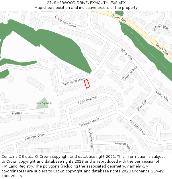 27, SHERWOOD DRIVE, EXMOUTH, EX8 4PX: Location map and indicative extent of plot