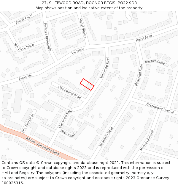 27, SHERWOOD ROAD, BOGNOR REGIS, PO22 9DR: Location map and indicative extent of plot