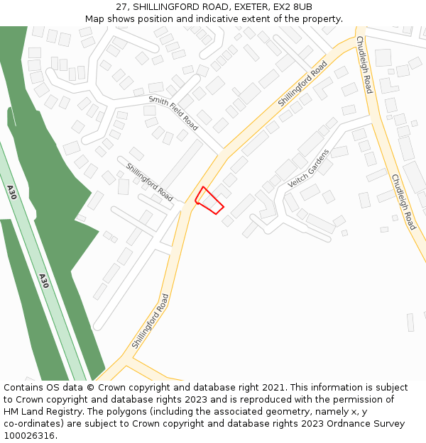 27, SHILLINGFORD ROAD, EXETER, EX2 8UB: Location map and indicative extent of plot
