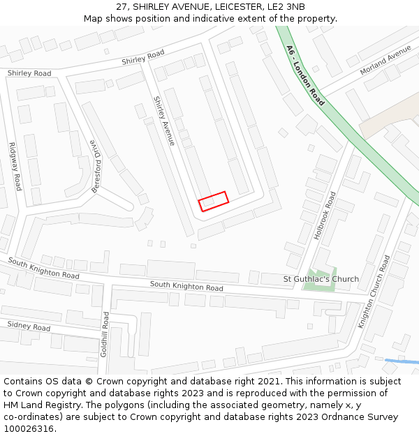 27, SHIRLEY AVENUE, LEICESTER, LE2 3NB: Location map and indicative extent of plot