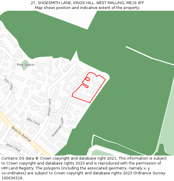 27, SHOESMITH LANE, KINGS HILL, WEST MALLING, ME19 4FF: Location map and indicative extent of plot