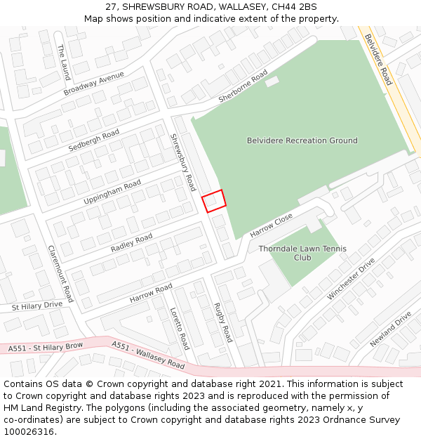 27, SHREWSBURY ROAD, WALLASEY, CH44 2BS: Location map and indicative extent of plot