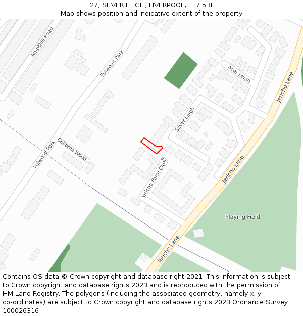 27, SILVER LEIGH, LIVERPOOL, L17 5BL: Location map and indicative extent of plot