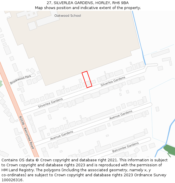 27, SILVERLEA GARDENS, HORLEY, RH6 9BA: Location map and indicative extent of plot