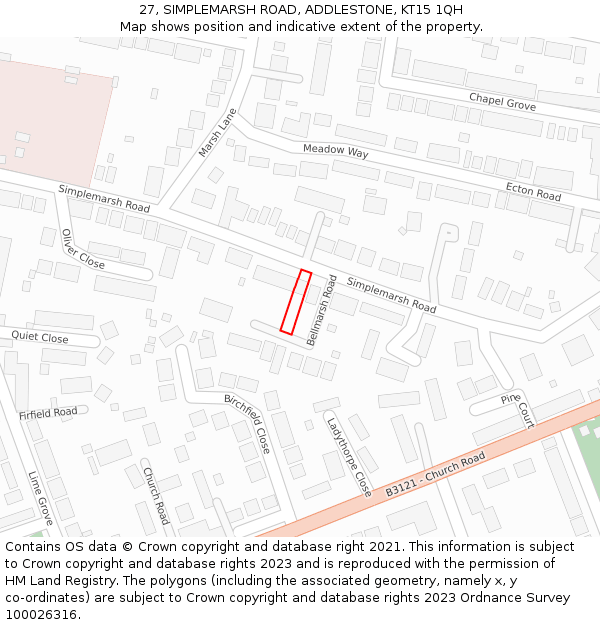 27, SIMPLEMARSH ROAD, ADDLESTONE, KT15 1QH: Location map and indicative extent of plot