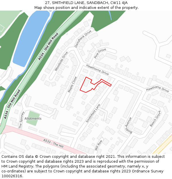 27, SMITHFIELD LANE, SANDBACH, CW11 4JA: Location map and indicative extent of plot