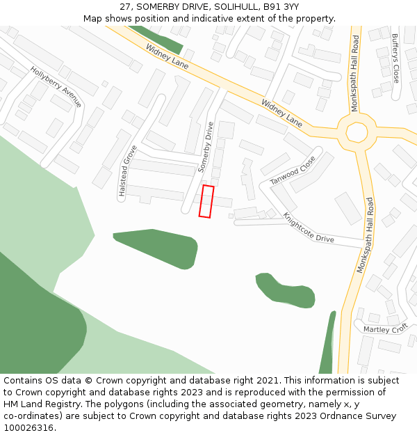 27, SOMERBY DRIVE, SOLIHULL, B91 3YY: Location map and indicative extent of plot