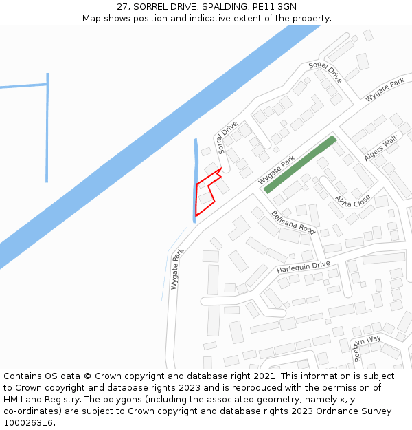 27, SORREL DRIVE, SPALDING, PE11 3GN: Location map and indicative extent of plot