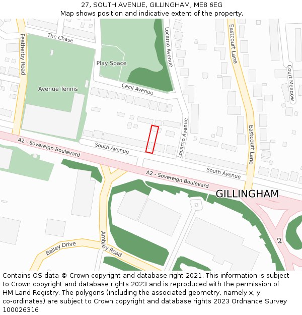 27, SOUTH AVENUE, GILLINGHAM, ME8 6EG: Location map and indicative extent of plot