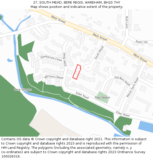 27, SOUTH MEAD, BERE REGIS, WAREHAM, BH20 7HY: Location map and indicative extent of plot