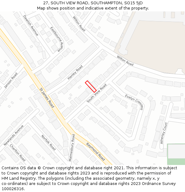 27, SOUTH VIEW ROAD, SOUTHAMPTON, SO15 5JD: Location map and indicative extent of plot