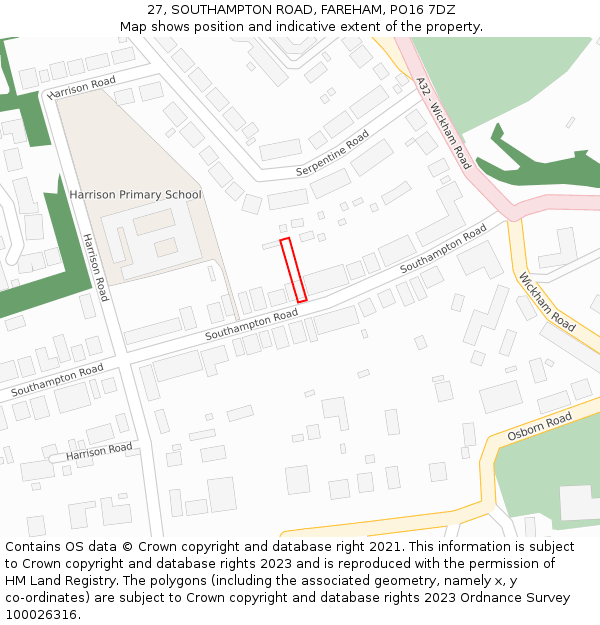 27, SOUTHAMPTON ROAD, FAREHAM, PO16 7DZ: Location map and indicative extent of plot