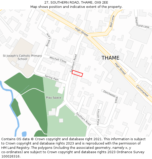 27, SOUTHERN ROAD, THAME, OX9 2EE: Location map and indicative extent of plot
