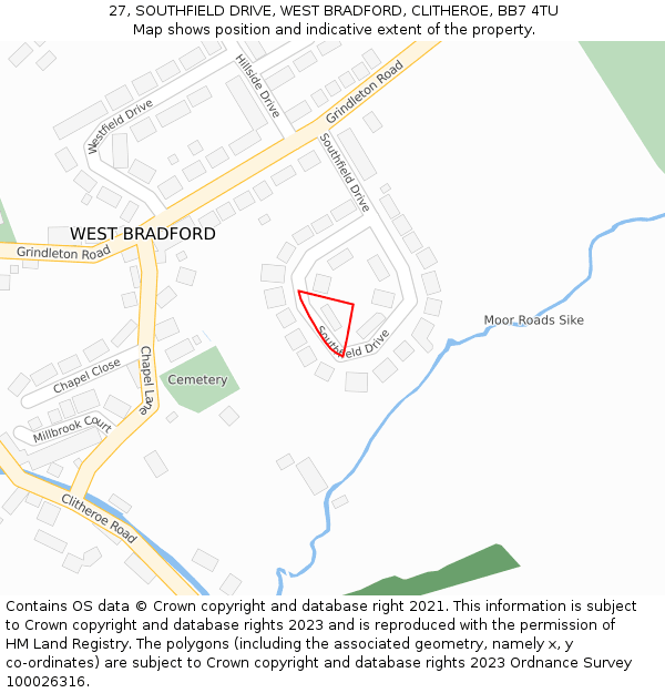 27, SOUTHFIELD DRIVE, WEST BRADFORD, CLITHEROE, BB7 4TU: Location map and indicative extent of plot